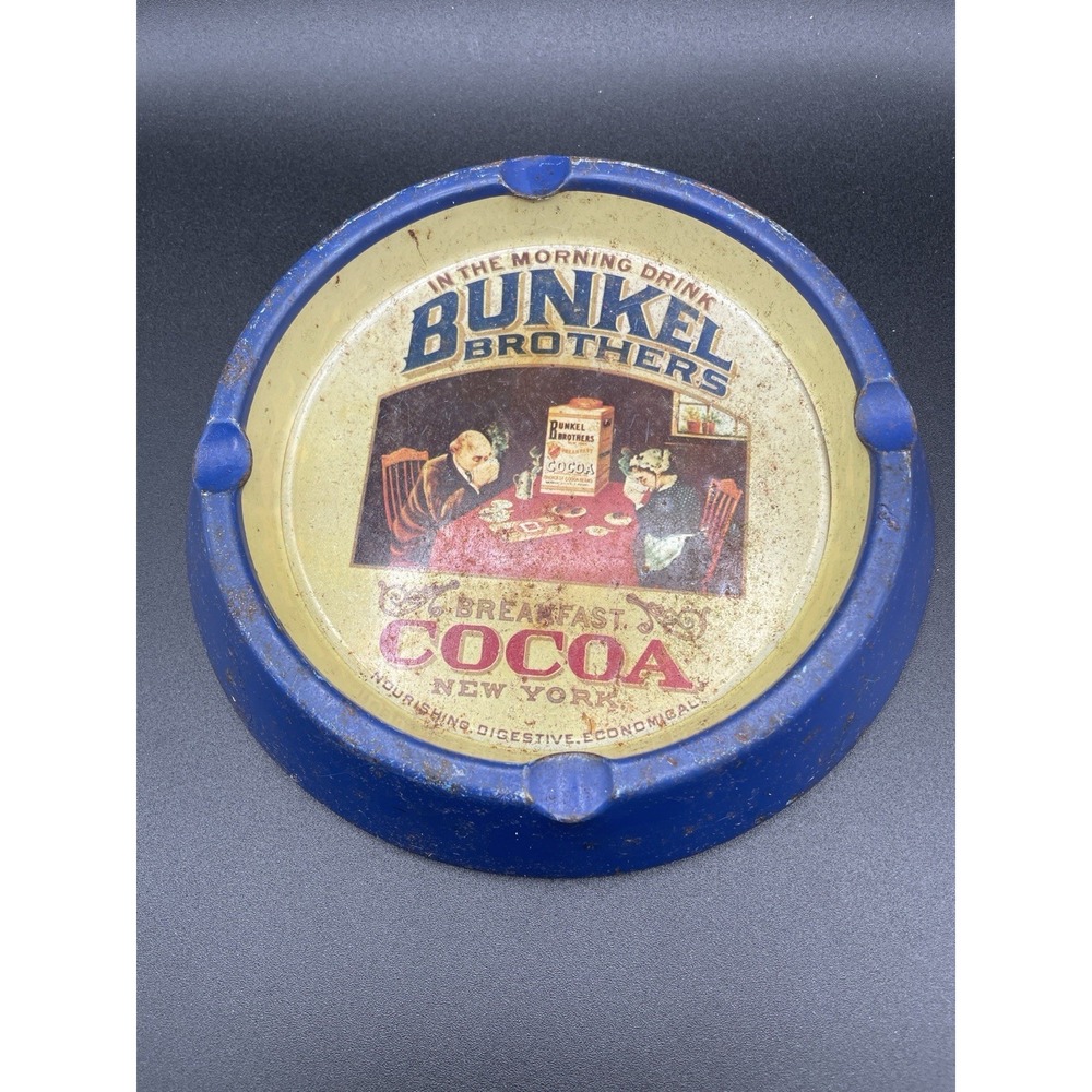 Vintage Bunkel Brothers Cocoa Tin Cigar Ashtray New York England Rare